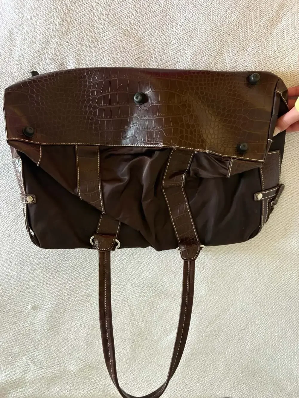 George Brown Nylon and Faux Croc-Embossed Tote Shoulder Bag